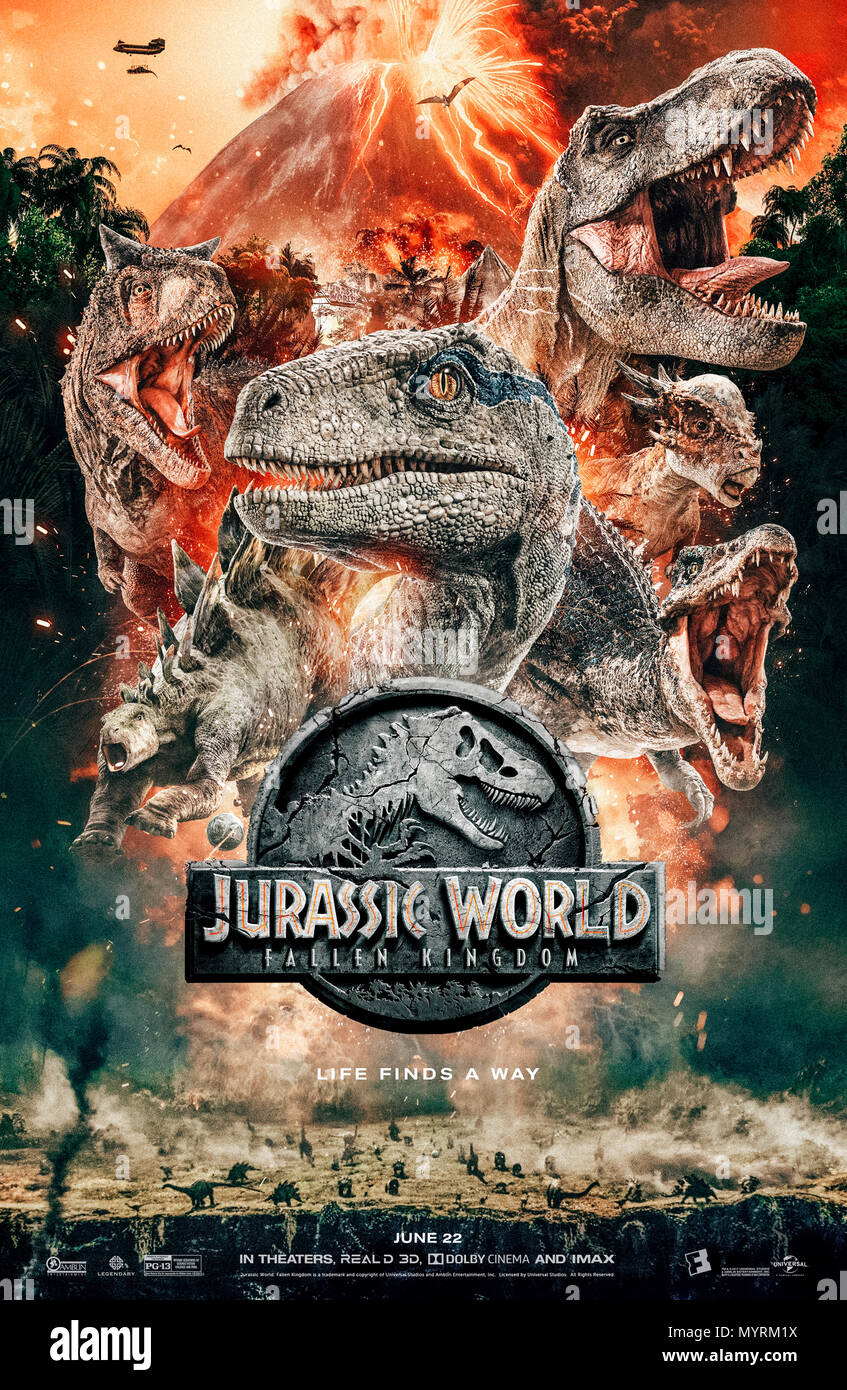 Jurassic Welt: Gefallene Königreich (2018) von J.A. gerichtet Bayona und Hauptdarsteller Bryce Dallas Howard, Chris Pratt, Ted Levine und Jeff Goldblum. Die Dinosaurier sind wieder ausgestorben, wenn ein Vulkan auf der Insel aktiv wird. Stockfoto