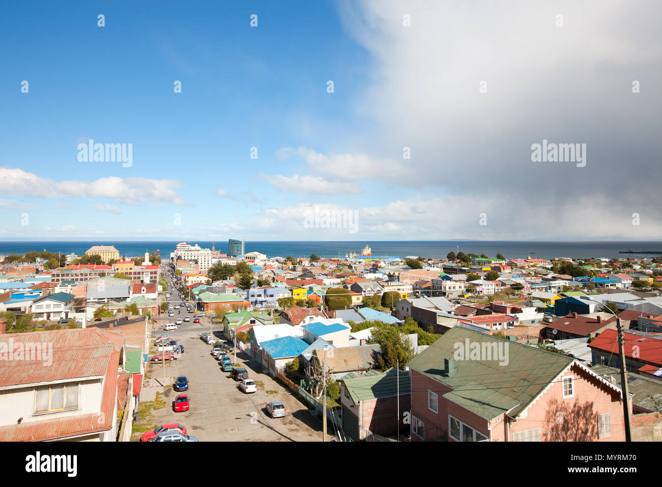 Panoramablick von Punta Arenas, Magallanes Region, Patagonien, Chile Stockfoto