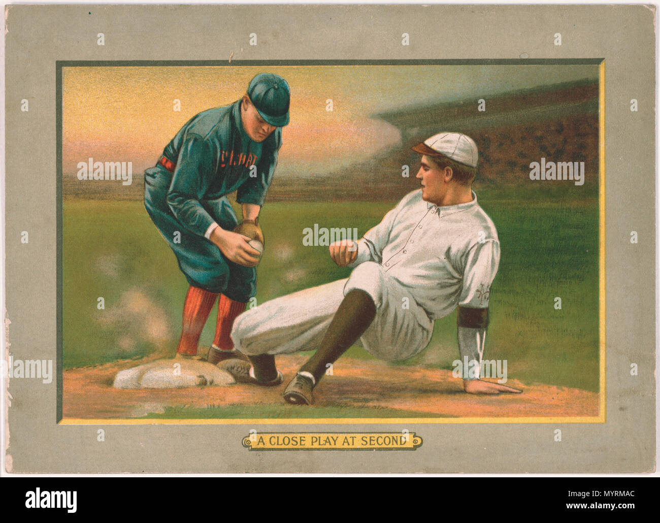 . Englisch: Titel: Ein enges Spiel an zweiter, Baseball card portrait Abstract / Medium: 1 Print: chromolithograph mit Farbe. . 1911. American Tobacco Company, Sponsor 37 Eine enge Spiel am zweiten, Baseball card Portrait LCCN 2007685709 Stockfoto