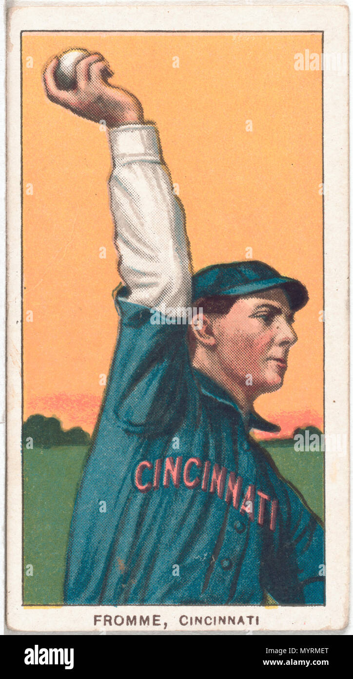 . Englisch: Titel: Kunst Fromme, Cincinnati Reds, Baseball card portrait Abstract / Medium: 1 Print: Relief mit Rasterung, Farbe. . 1909. American Tobacco Company, Sponsor 380 Kunst Fromme, Cincinnati Reds, Baseball card Portrait LCCN 2008676455 Stockfoto