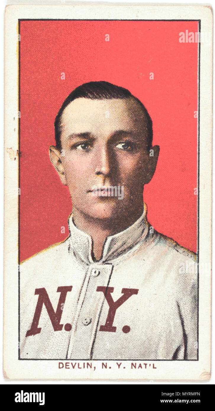 . Englisch: Titel: Kunst Devlin, New York Giants, Baseball card portrait Abstract / Medium: 1 Print: Relief mit Rasterung, Farbe. . 1909. American Tobacco Company, Sponsor 380 Kunst Devlin, New York Giants, Baseball card Portrait LCCN 2008676477 Stockfoto