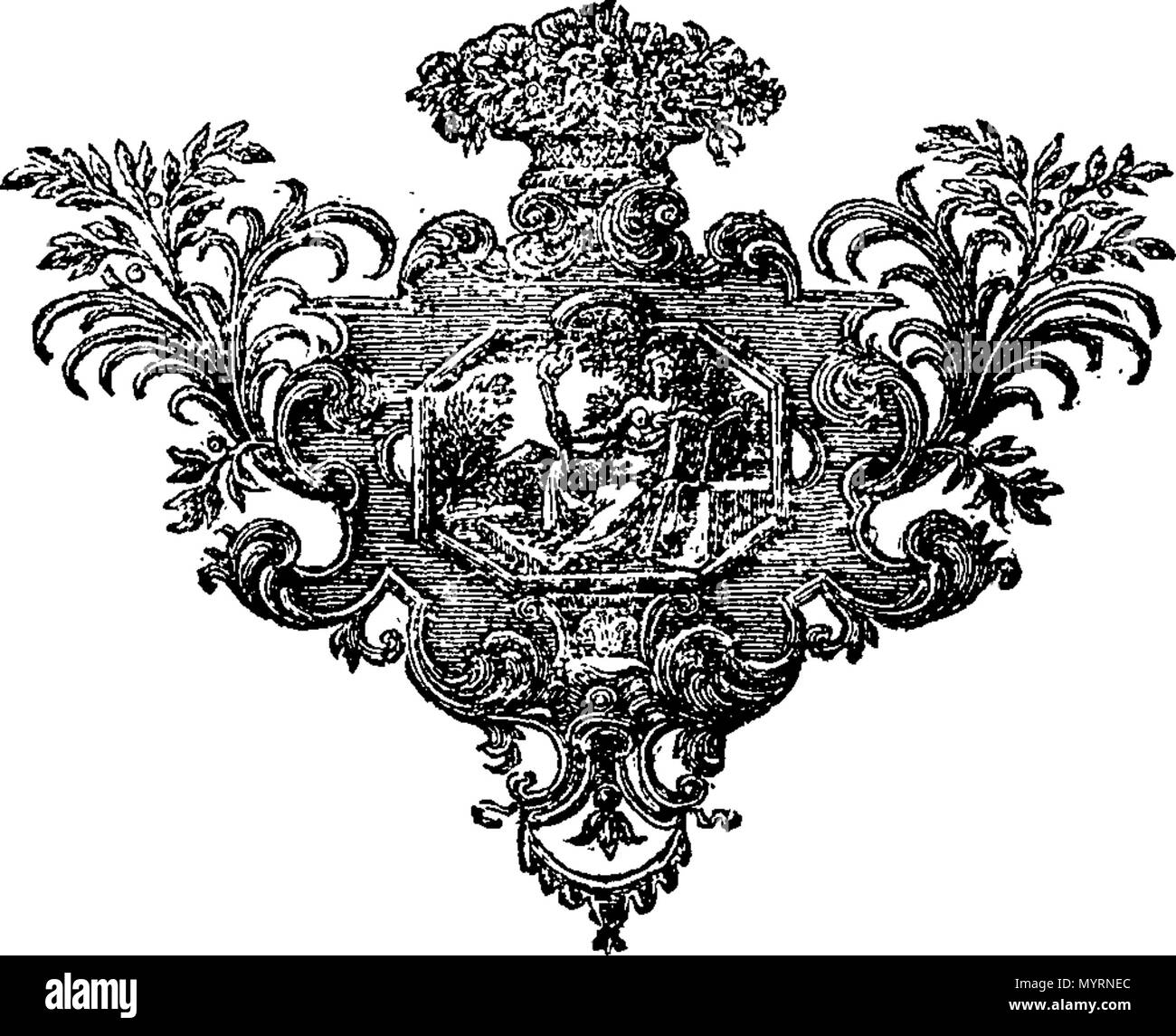 . Englisch: Fleuron aus Buch: eine Ausstellung des Neuen Testaments, in drei Bänden: Der Sinn der Heiligen Schrift gegeben ist; dogmatischen und praktischen Wahrheiten sind in einem einfachen und leicht, schwer zugänglichen Stellen erklärt, scheinbare Widersprüche in Einklang gebracht; was auch immer Material in den verschiedenen Lesungen und die verschiedenen orientalischen Versionen, beobachtet wird. Das Ganze illustriert mit Notizen aus der ältesten jüdischen Schriften berücksichtigt. ... Von John Gill. 333 Eine Auslegung des Neuen Testaments Fleuron T 093021-9 Stockfoto