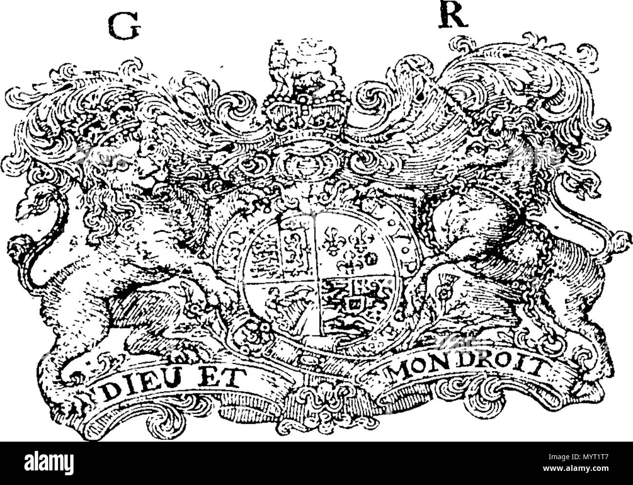 . Englisch: Fleuron aus Buch: Anno Regni Georgii Regis Magn? Britanni?, Franci ?, & Hiberni?, Nono. Im Parlament begonnen und in Westminster, das am 9. Oktober, Anno Dom Holden. 1722. Im neunten Jahr der Herrschaft unseres Herrn, Herrn George, durch die Gnade Gottes, von Großbritannien, Frankreich und Irland, König, Verteidiger des Glaubens, &c., die erste Sitzung dieses Parlaments. 361 Anno Regni Georgii Regis Magn Fleuron N 050234-44 Stockfoto