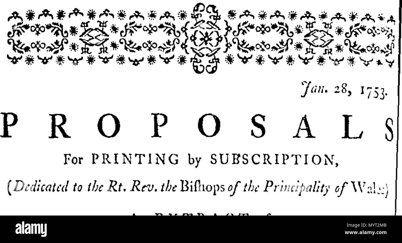 . Englisch: Fleuron aus Buch: Möbel? Lingu? Britannic? Thesaurus: Eine Britische oder Welsh-English Wörterbuch: Enthält einige Tausende von britischen Worte mehr als jede Walisisch Wörterbuch bisher veröffentlicht. Alle Behörden oder Beispiele, die der gelernte Arzt Davies gibt, in seinem British-Latin Wörterbuch, von den antiken Dichter, Historiker, &c. In dieser eingefügt, da sie farbverbindliche Proofs sind der Bedeutungen auf diese Worte zugeordnet, und die Worte, die hinzugefügt werden, sind oft in der gleichen Weise veranschaulicht. Und dies zu Arbeiten mehr Compleat, neben den Erklärungen und etymologien von Wo Stockfoto
