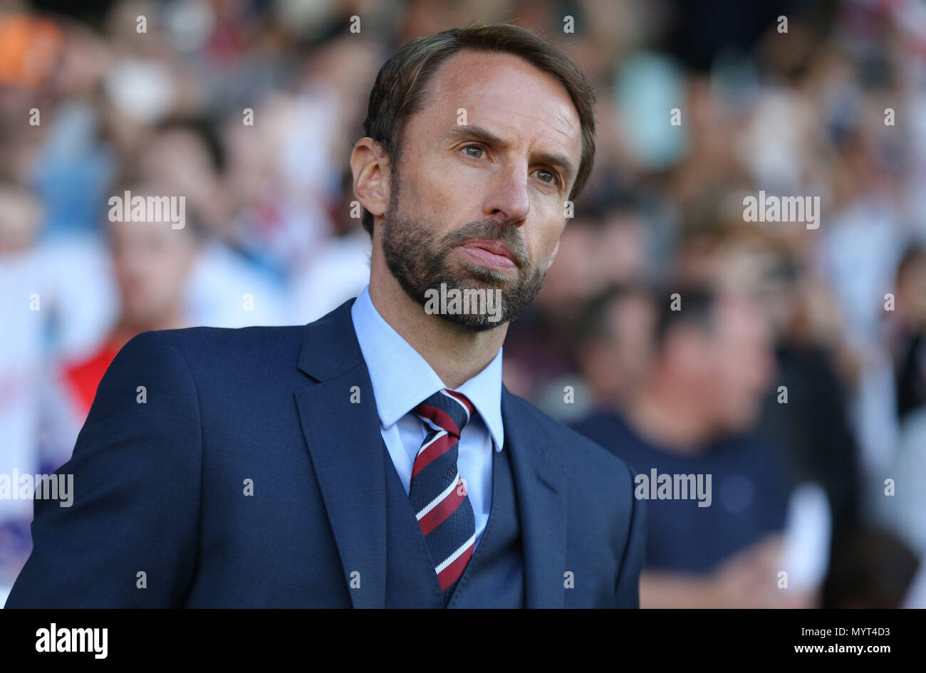 Leeds, Großbritannien. 7. Juni 2018. Gareth Southgate GBB 7824 England v Costa Rica, 07.06.2018, Stadion Elland Road, Leeds, England streng redaktionelle Verwendung. Wenn der Spieler/Spieler in diesem Bild dargestellt ist/Spielen für einen englischen Club oder das England National Team. Dann ist dieses Bild darf nur für redaktionelle Zwecke verwendet werden. Keine kommerzielle Nutzung. Folgende Verwendungen sind auch dann eingeschränkt, wenn in einem redaktionellen Kontext: Verwendung in Verbindung mit oder als Teil eines nicht autorisierten Audio-, Video-, Daten-, Spielpläne, Verein/liga Logos, Wetten, Game: Allstar Bildarchiv/Alamy leben Nachrichten Stockfoto