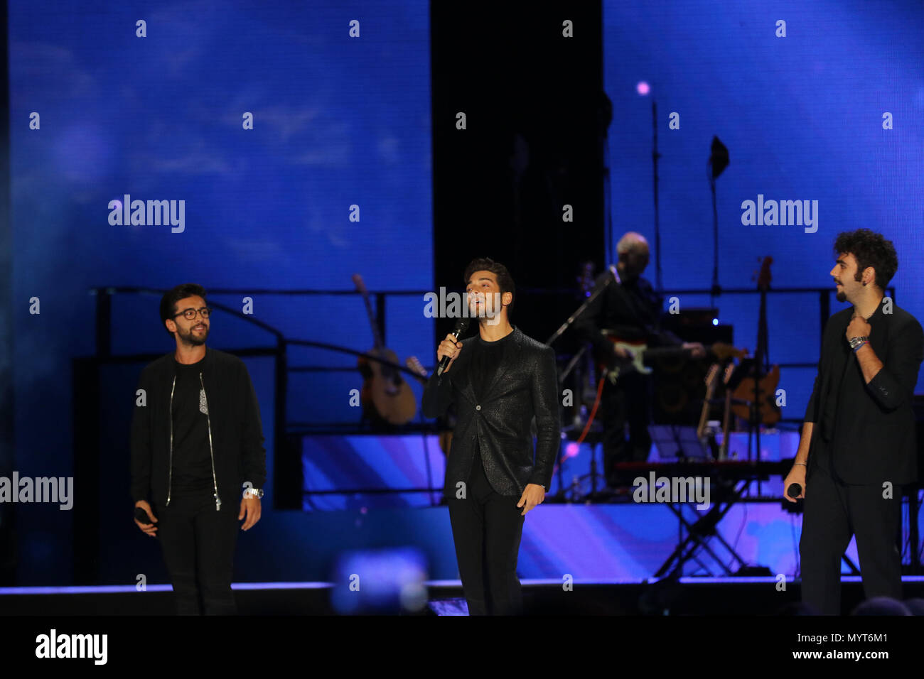 Juni 7, 2018 In Foto der Sängerin: Gruppo Il Volo. Neapel, Italien - 7. Juni in San Paolo Stadion das Konzert im Speicher von italienischen Künstlern in der ganzen Welt bekannt, den König der Italienischen blues Pino Daniele, die vorzeitig gestorben im Alter von 59 Jahren plötzlich. Quelle: Fabio Sasso/ZUMA Draht/Alamy leben Nachrichten Stockfoto