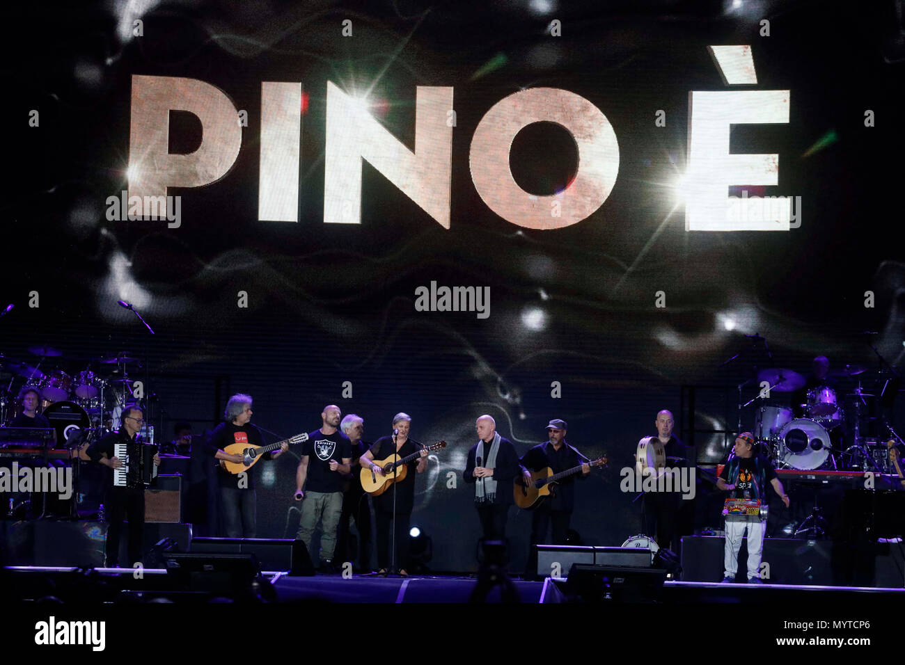 Neapel, Italien. 7. Juni 2018. Nccp führt während der 'Pino è' Tribute Konzert in Pino Daniele, italienischer Sänger tot in 2015, Neapel, 07. Juni 2018 Credit: agnfoto/Alamy leben Nachrichten Stockfoto