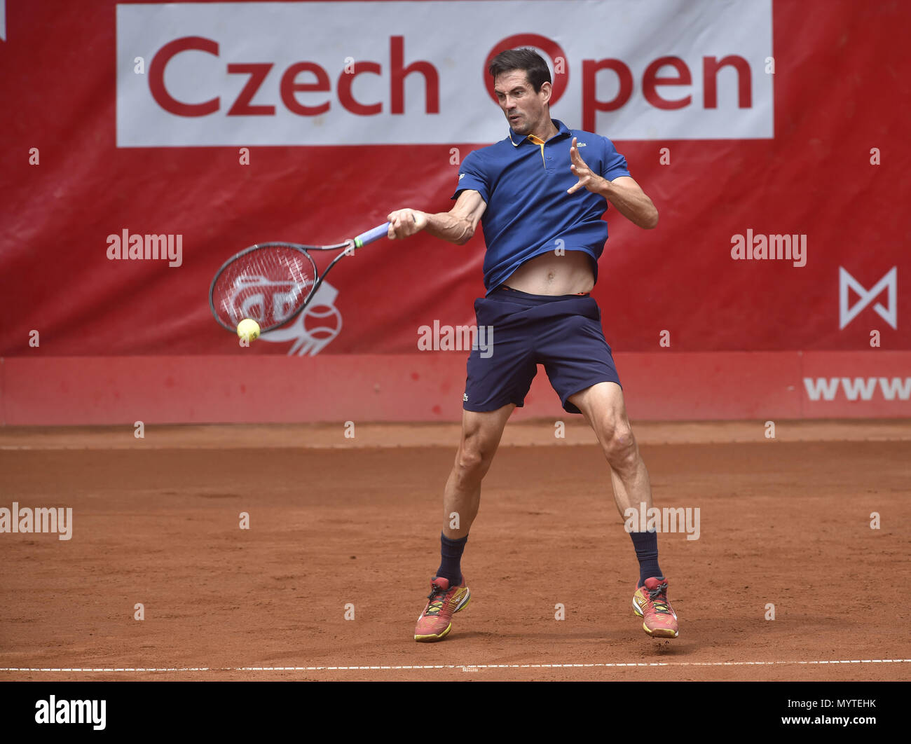 Prostejov, tschechische Republik. 08 Juni, 2018. Spanischer Tennisspieler Guillermo GARCIA-LOPEZ in Aktion beim Halbfinale der MONETA Czech Open - ATP Challenger Tour in Prostejov, tschechische Republik, am 8. Juni 2018. Credit: Ludek Perina/CTK Photo/Alamy leben Nachrichten Stockfoto