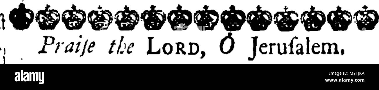. Englisch: Fleuron aus Buch: Hymnen: für zwei, drei, vier, fünf, sechs, sieben und acht Stimmen. Wie Sie jetzt durchführen möchten, in der Kathedrale und Metropolitical Kirche St. Petrus in York: in der Kathedrale Kirche Christi und der Jungfrau Maria, die Heilige Jungfrau, in Durham: und in der Kathedrale Kirche der Seligen Jungfrau Maria, in Lincoln. Mit dem Präfix ", eine Tabelle der Prediger, und die Zeiten von ihrer Predigt, in der sagte Kathedralen. Von Thomas Ellway, Master von den Kindern der Kathedrale in York gesammelt. 366 Hymnen - für zwei, drei, vier, fünf, sechs, sieben und acht Stimmen Fleuron T 13596 Stockfoto