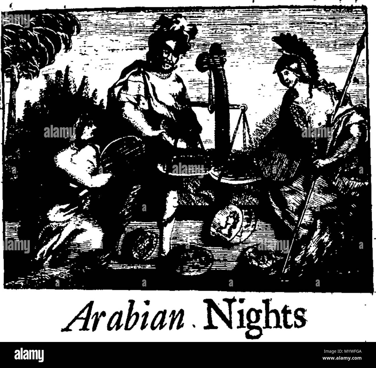 . Englisch: Fleuron aus Buch: Arabian Nights Entertainments: Bestehend aus tausend und einer Geschichte. Durch die Sultaness der Indies erklärte, der Sultan von der Ausführung einer blutigen Gelübde ablenken, die er gemacht hatte, eine Frau zu heiraten, jeden Tag, und haben Sie am nächsten Morgen, sich zu rächen für die Untreue seiner ersten Sultaness, &c. Enthalten, eine bessere Berücksichtigung der Gewohnheiten, Sitten und Religion der östlichen Nationen, nämlich die Tataren, Perser und Inder, als in jedem Thema bisher veröffentlichen würde. In französischer Sprache von der Arabischen Mss Übersetzt von M.Galland, der Königlichen Akademie Stockfoto