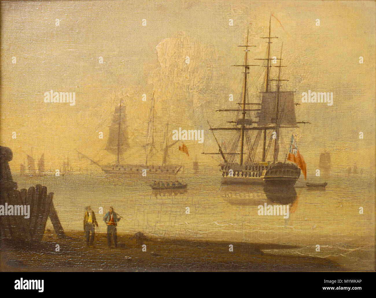 . Englisch: eine fregatte vor Anker dachte, Sandy Hook Gemälde sein. Eine Fregatte vor Anker gedacht werden, Sandy Hook. ca. 1820. Die British School, die aus dem 19. Jahrhundert 100 eine fregatte vor Anker dachte, Sandy Hook RMG BHC 1094. Stockfoto