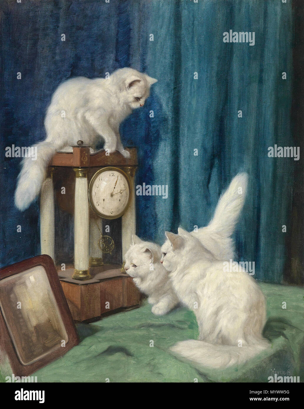 . English: Drei neugierige Katzen, signiert Heyer A., Öl auf Leinwand, 100 x 80 cm. Bis 1931. Arthur Heyer (1872 - 1931) Beschreibung Deutsche Maler Geburtsdatum / Tod 28. Februar 1872 vom 30. Juli 1931 Ort der Geburt / Todes Q 1566533 Budapest Authority control: Q 324000 VIAF:?:? ISNI 25635030 0000 0001 0881 0516 ULAN:? 500145656 LCCN:? Nein? 1037468511 2006031672 GND: WorldCat 11 Arthur Heyer Drei neugierige Katzen Stockfoto