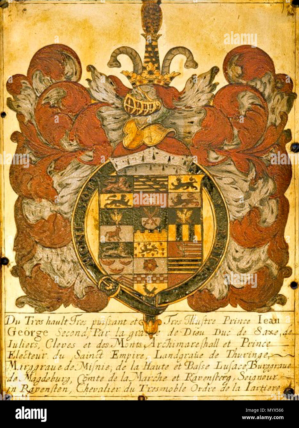 55 Johann Georg II., Kurfürst von Sachsen (1613-1680) - Reihenfolge der Strumpfband stall Platte - St George's Kapelle Stockfoto