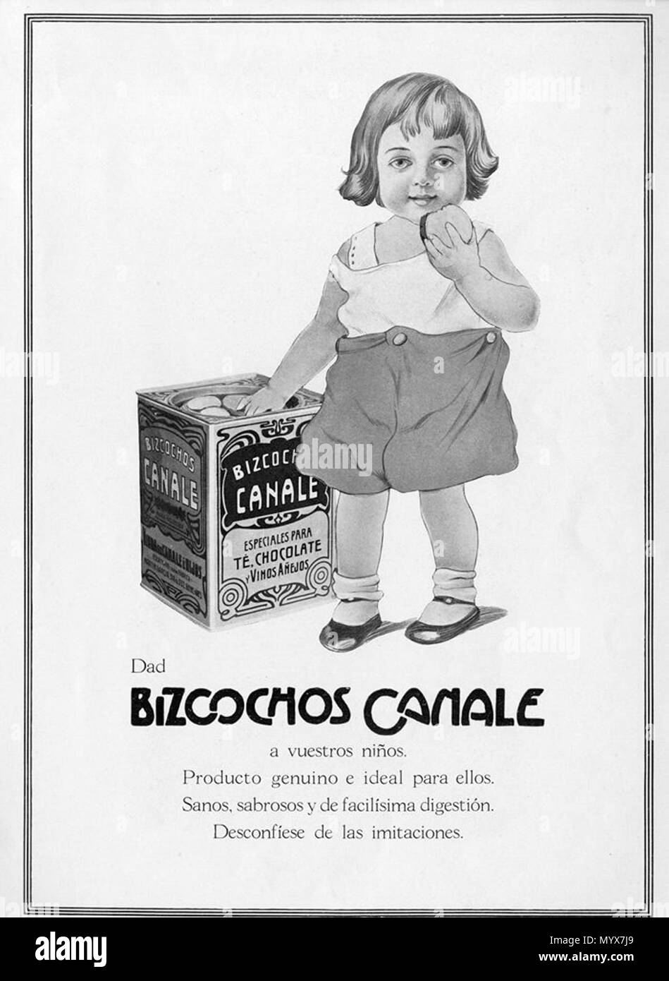 . Englisch: Werbung für "Diesem Artikel Canale'. Canale war ein argentinischer Food Company, die populärste Produkt waren die "diesem Artikel", eine Art von Keks. . 1917. Unbekannt 1 Diesem Artikel Canale ad Stockfoto