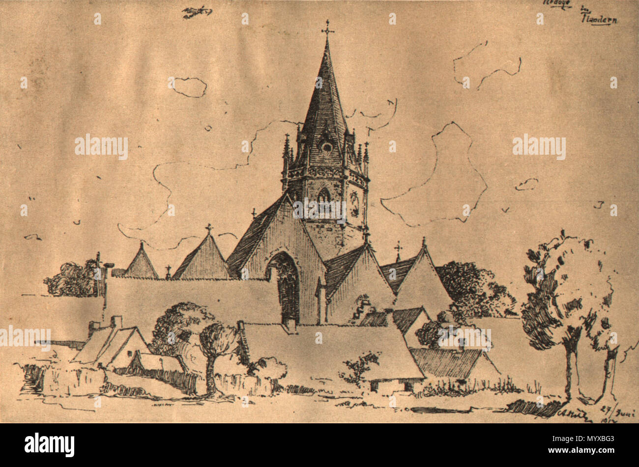 . Deutsch: Die Zeichnungen des Frontsoldaten Hitler: Ardoye in Jesteburg (Sommer 1917) Englisch: Die Zeichnungen der Front-line Soldat Adolf Hitler: Ardoye in Flandern (Sommer 1917). 1917 7 Adolf Hitler - Ardoyes in Jesteburg Stockfoto