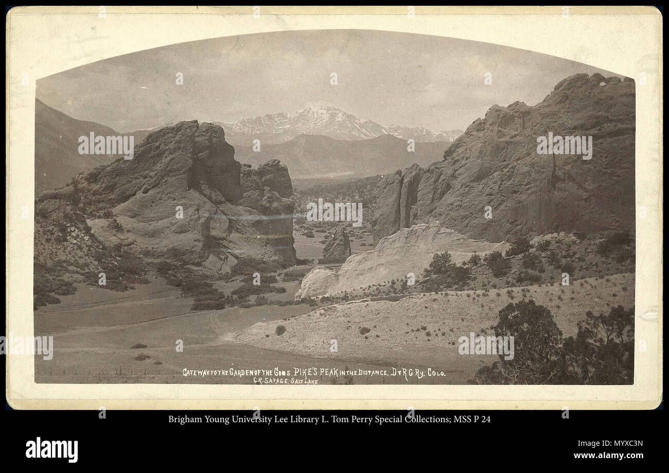 Call #: MSS P 24 Kasten 4 Ordner 4. 451 MSS P 24 B4 F4. ca. 1874 9 das Tor zum Garten der Götter, Pike's Peak in der Ferne, D.&amp; R.G. Ry., Colo, C.R. Savage, Salt Lake. Stockfoto