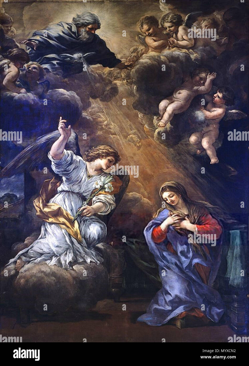 . Italiano: Annunciazione. zwischen 1665 und 1669. Pietro da Cortona - Cortona (Arezzo) Chiesa di San Francesco 10 Annunciazione - Berrettini Stockfoto