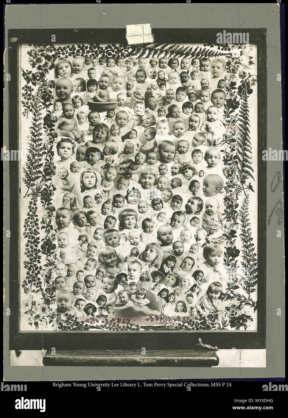 Call #: MSS P 24 Kasten 6 Ordner 5. 562 MSS P24B6F5. Um 1870 7 Collage von Kindergesichtern Stockfoto