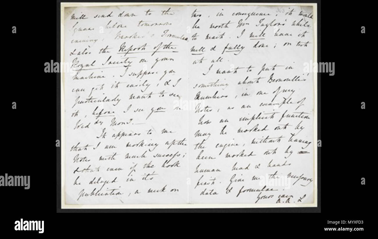 . Galego: Carta de Ada Lovelace ein Charles Babbage onde propón un-Beispiel de cálculo automatizado. . 10. Juli 1843. Lovelace, Ada 20 Carta de Ada Lovelace ein Charles Babbage Stockfoto