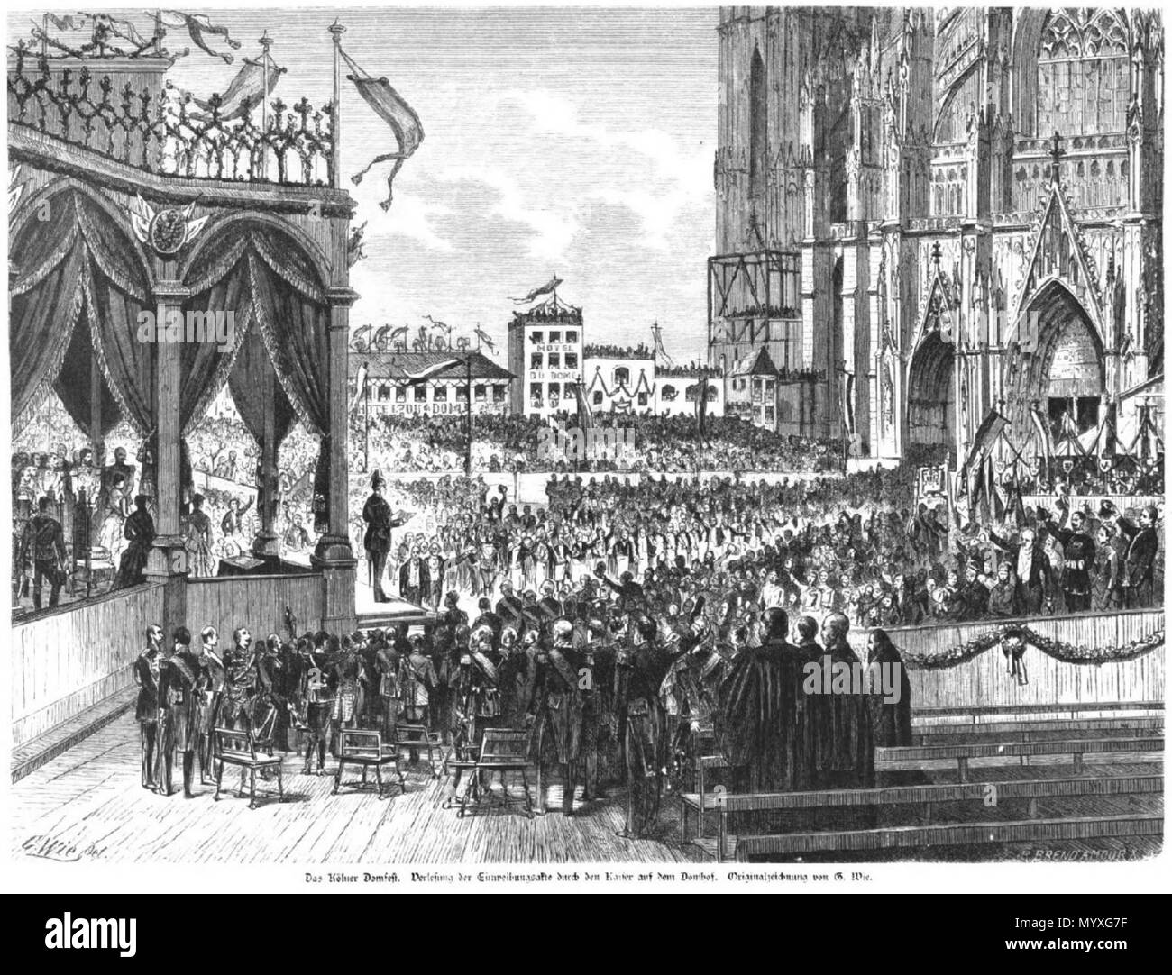 25 Das Kölner Domfest. Verlesung der Einweihungsakte durch den Kaiser auf dem Domhof, Gustav Wie, 1880 Stockfoto