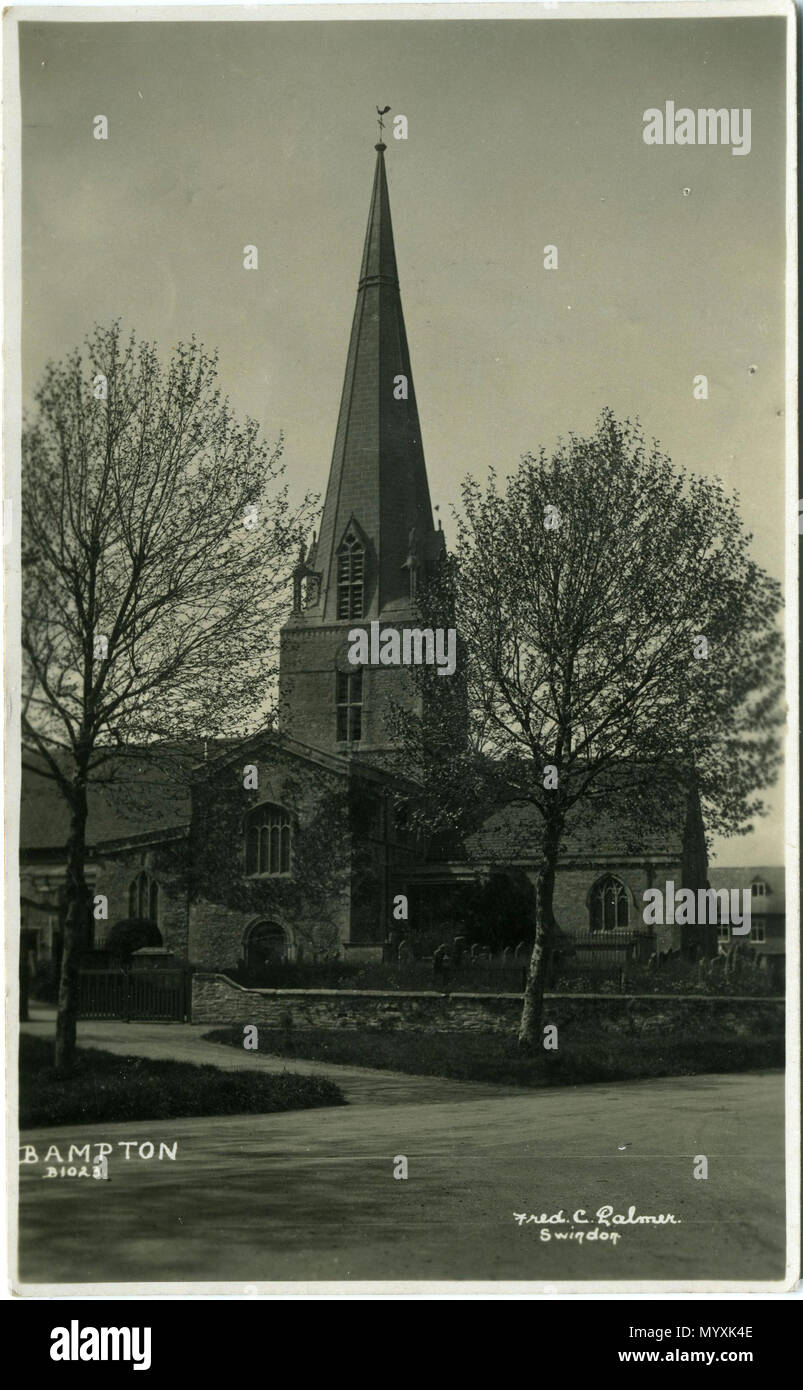 . Postkarte Foto von Bampton, Oxfordshire, England. Der Poststempel sagt 1931. Der Fotograf war Fred C. Palmer von Tower Studio, Herne Bay, Kent Ca. 1905-16, und von 6 Cromwell Street, Swindon Ca. 1920-36. Er wird geglaubt, gestorben 1936-39 haben. Grenze der verbleibende Rand dieses Bildes ist wichtig für die Forscher von dieser Fotograf. Einige Fotografen schmückten ihre Bilder mehr als andere, und Palmer hat einen guten Ruf für die Herstellung von kleineren Postkarten als andere frühe 20. Jahrhundert britischen Fotografen. Er nahm seine eigenen Fotos, entwickelt sie in-house auf Postkarte - unterstützte Fotopapier und getrimmt Stockfoto