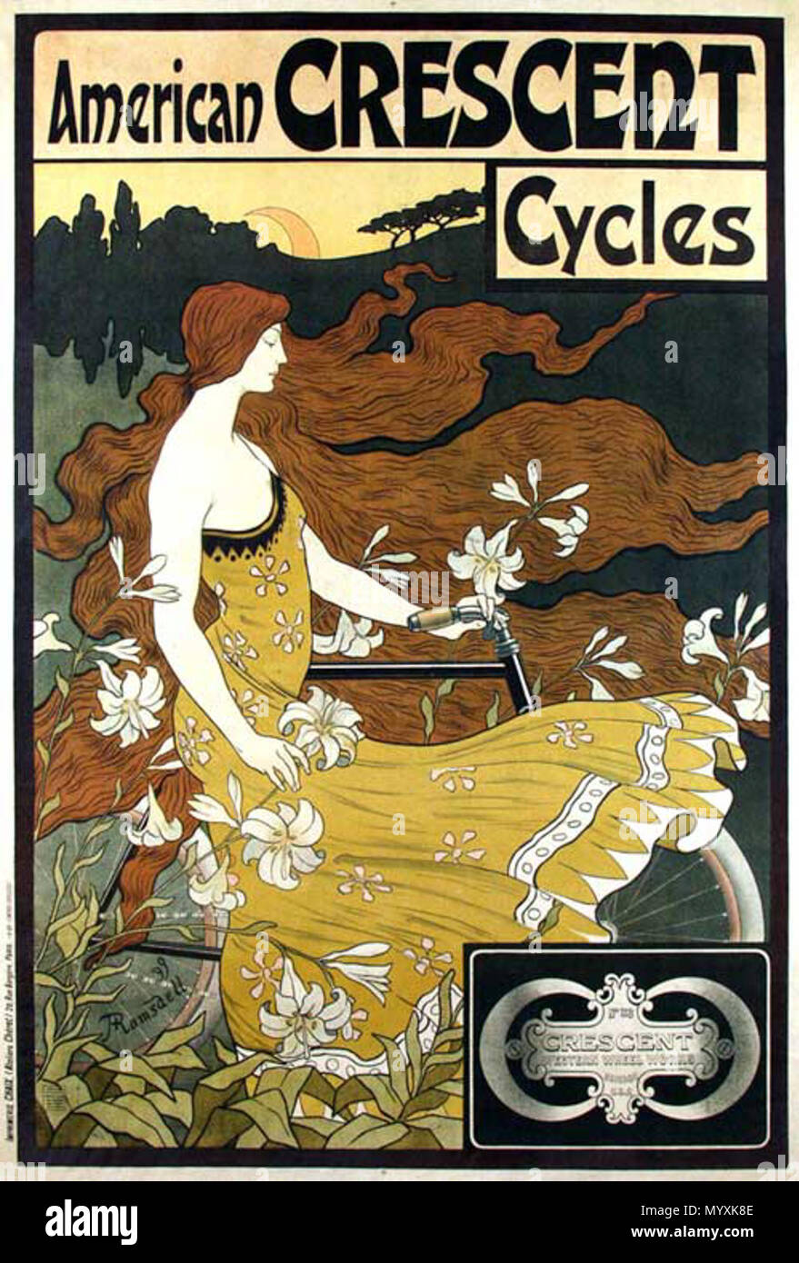 . Englisch: Poster Werbung American Crescent Zyklen, 1899 - 108,5 x 159,5 cm, Collectie Gestern, Weert. 1899 36 Friedrich Winthrop Ramsdell, 01. Stockfoto