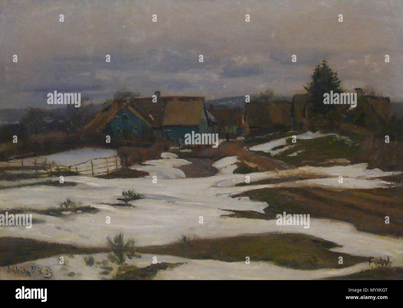 . English: Eifeldorf im Vorfrühling (Bronsfeld bei Schleiden). 1903. Fritz von Wille (1860 - 1941) Alternative Namen Wille, Friedrich Gustav August Julius Philipp Rudolf von Beschreibung Deutsche Maler Geburtsdatum / Tod 21 April 1860 vom 16. Februar 1941 Ort der Geburt / Todes Weimar Düsseldorf Standort Düsseldorf Authority control: Q 1469171 VIAF:?:? ISNI 72195189 0000 0000 6678 7353 500011525 ULAN:?? keine LCCN: 97031383 GND:? 119024276 WorldCat 36 Fritz von Wille0063 Stockfoto