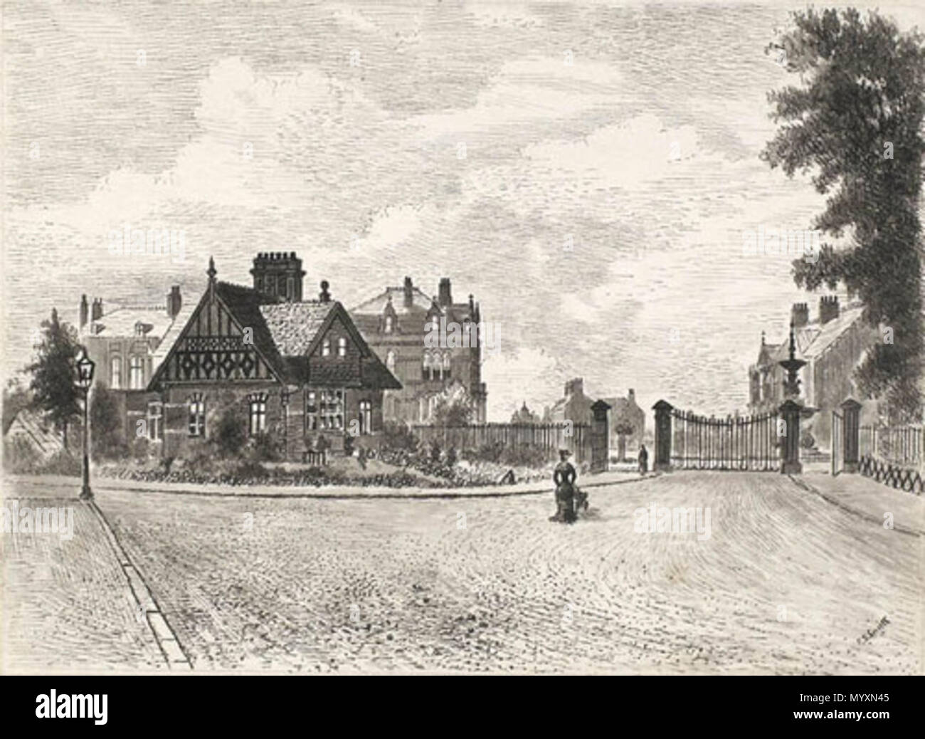 . Englisch: Park Avenue Superintendant Haus und Princes Gate, Pearson Park, c 1885. ca. 1885. Smith, Friedrich Schultz (1860-1925) 3 der Park Superintendant Haus und Fürsten Avenue Tor, Pearson Park, c 1885 Stockfoto