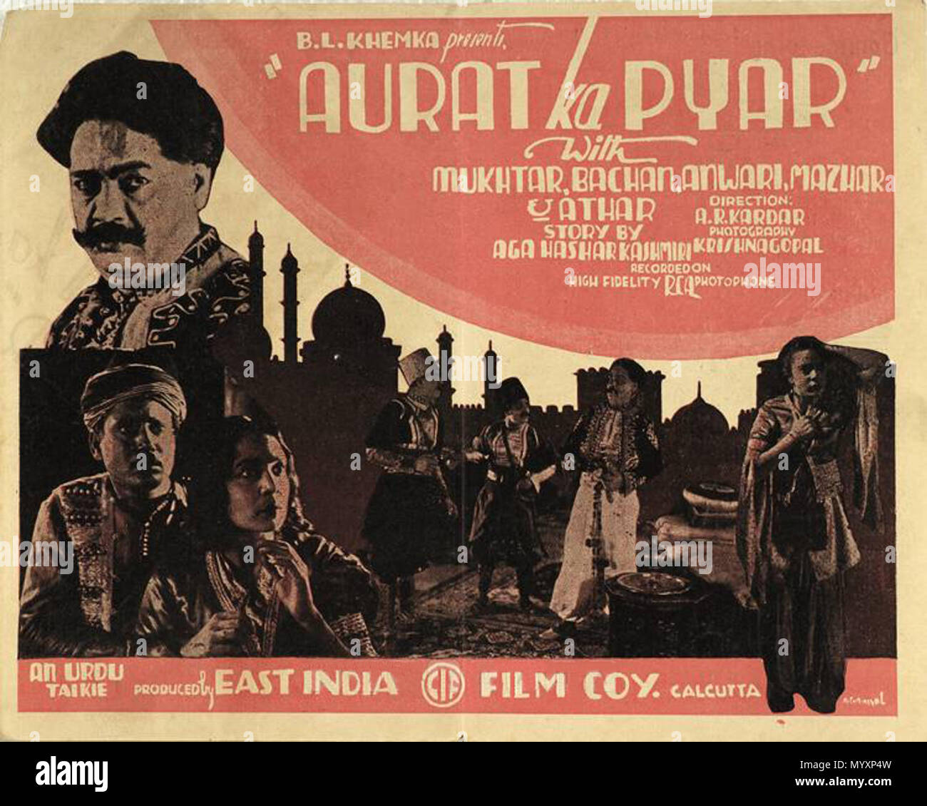 . Englisch: Flugblatt der indischen Film 1933 Aurat Pyar Ka. 1933. East India Film Company 1 Aurat Pyar Ka Stockfoto