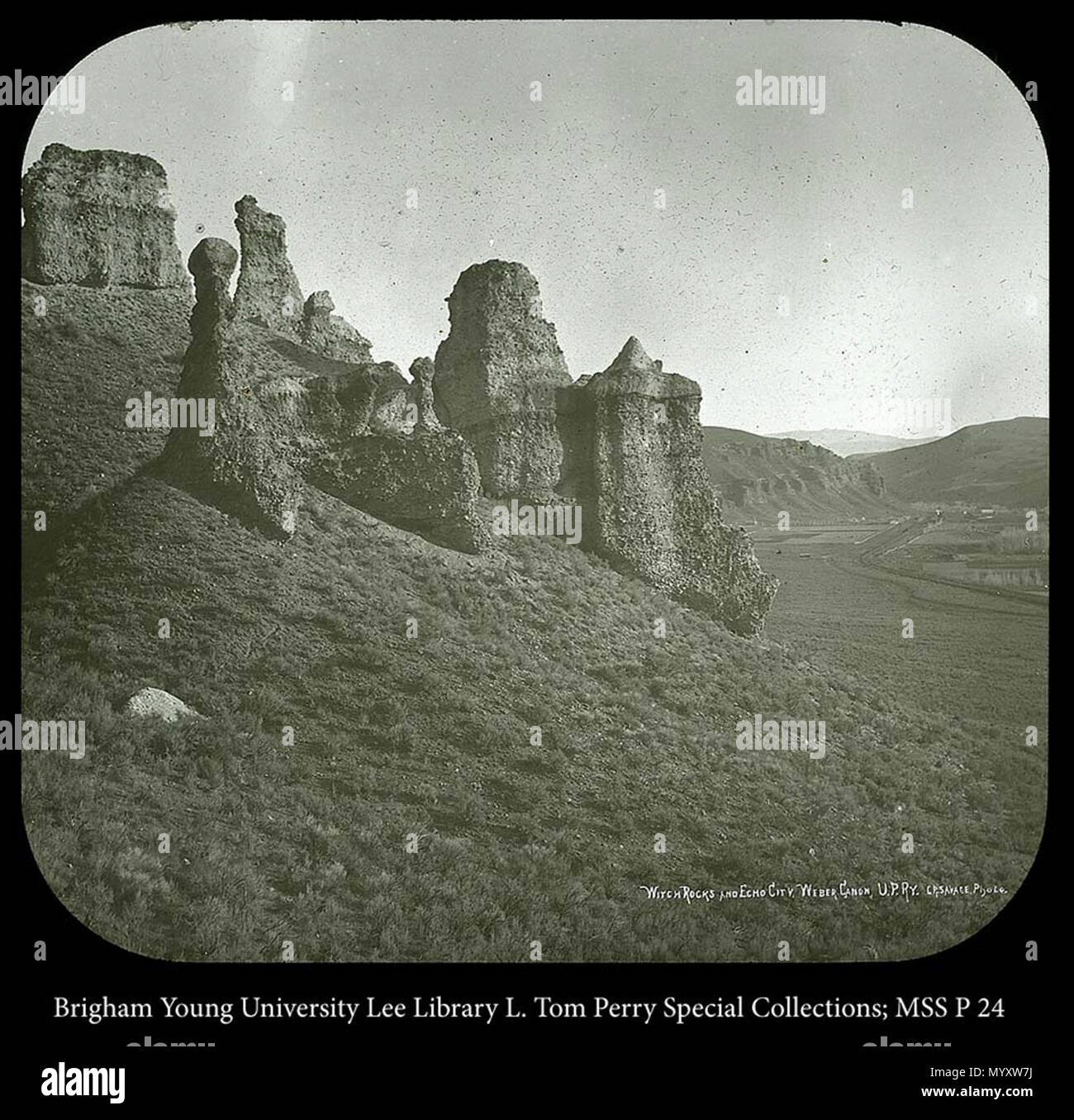 Call #: MSS P 24 Kasten 7 Ordner 19. 832 MSS P 24B7 F 19. ca. 1869 26 Hexen Felsen und Echo City Weber Canon, U.P. Ry. C.R. Savage, Foto. Stockfoto