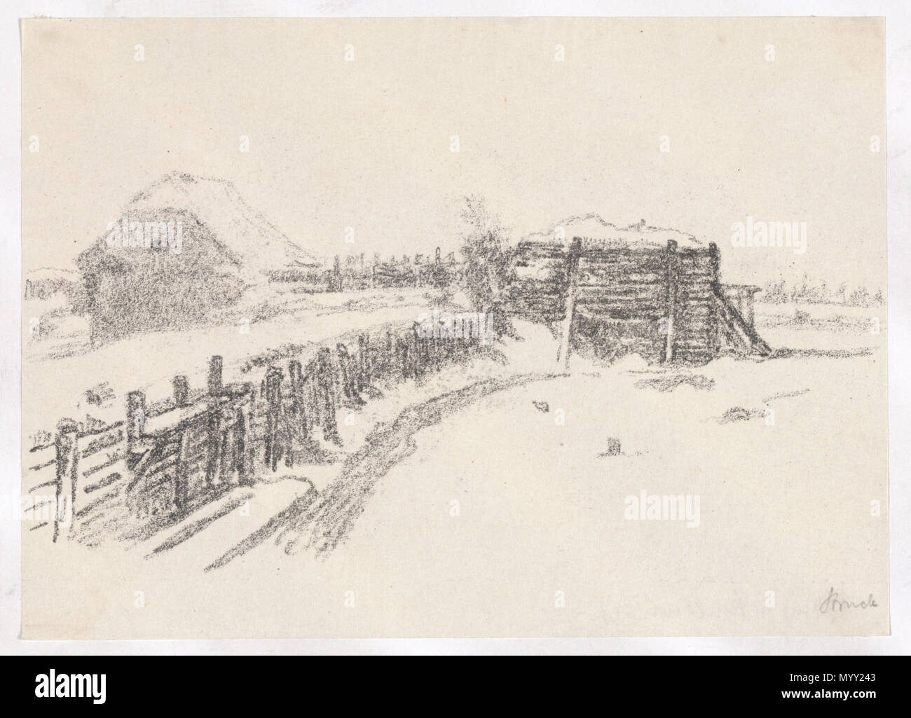. English: Stellung in Kurland I. aus der Mappe: 'Skizzen aus Russland. An der Vorderseite vor Riga 1917'. 1917 47 Hermann Struck Grafik JMBerlin DDR 88 1 0 Stockfoto