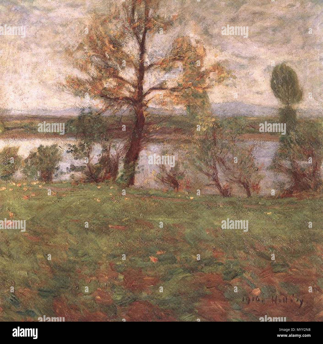 49 Hollósy, Simon - Frühling Stimmung (Bank des Flusses Tisza, 1916) Stockfoto