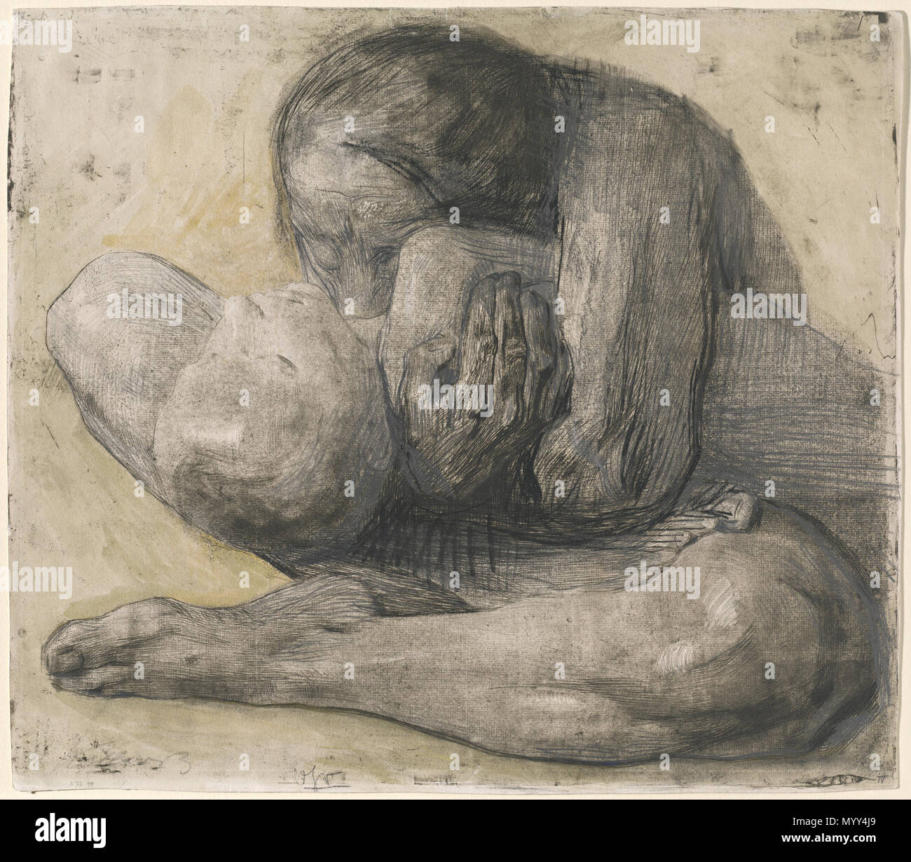 Drucken; Kupferstich und Radierung softground retuschiert mit schwarzer Kreide, Graphit und Metallic gold Lack auf schwerem Papier webten [trial Beweis]; Blatt (innerhalb der Platte mark getrimmt und): 41,7 x 47,2 cm (16 5/6 x 18 9/16 in.); 59 Kollwitz Stockfoto