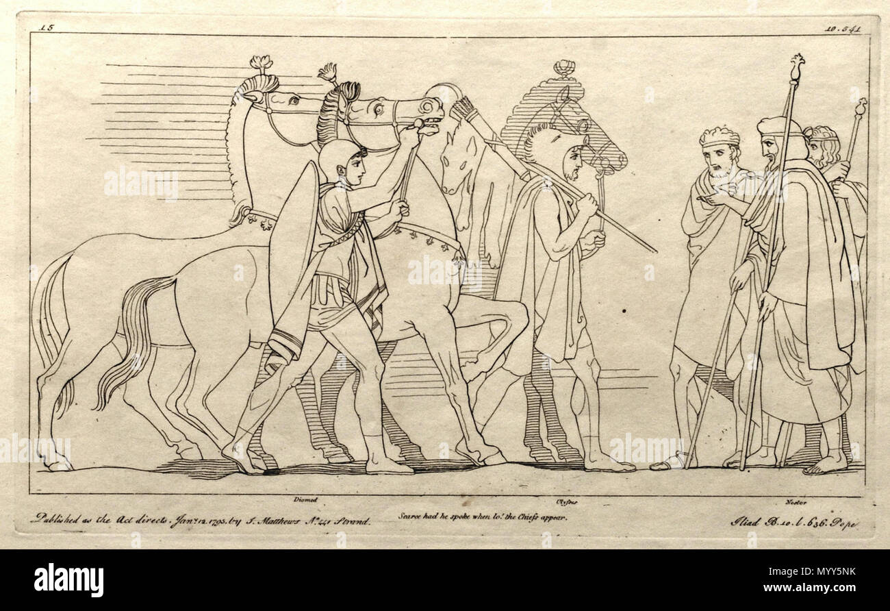 . English: Kupferstich (1795) von Tommaso Piroli (1752 - 1824) nach einer Zeichnung (1793) von John flaxman (1755 - 1826). . 19. April 2008. © Foto H.-P.Haack (H.-P.Haack) 12 (15) Flaxman Ilias 1795, Zeichnung 1793, 187 x 308 mm Stockfoto