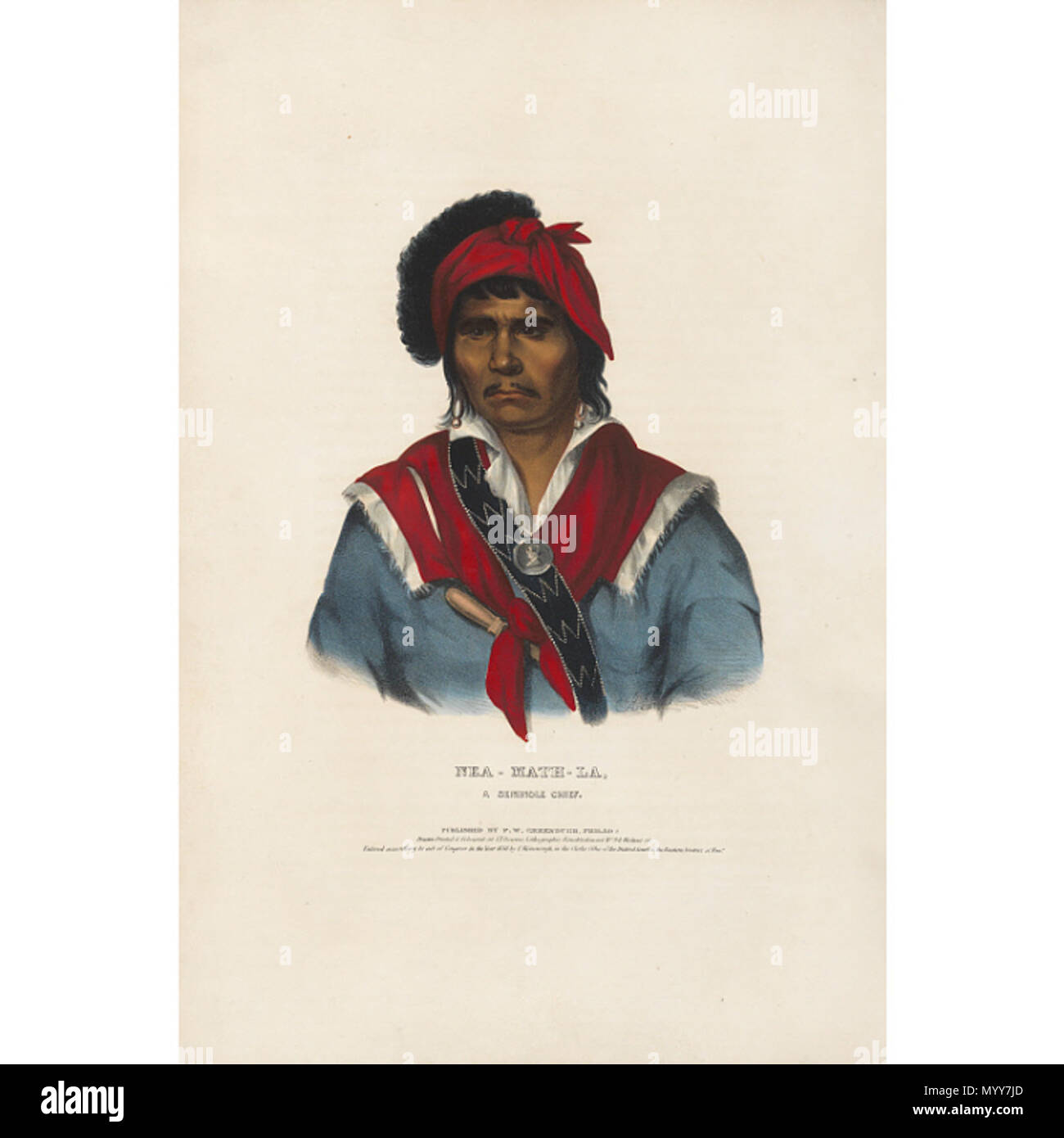 . Englisch: eine Sammlung von Portraits der gebürtigen Amerikaner von Charles Bird King. 1. Januar 1844. Charles Bird King 1785-1862 74 Nea-Math-La, ein Seminole Chief Stockfoto