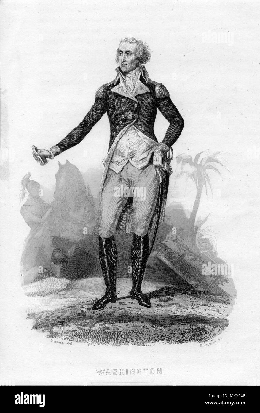. Français: Porträt gravé. inconnue. Ernest (?) Monnin d'après Louis-Étienne Guémied 40 George Washington (par Monnin) Stockfoto