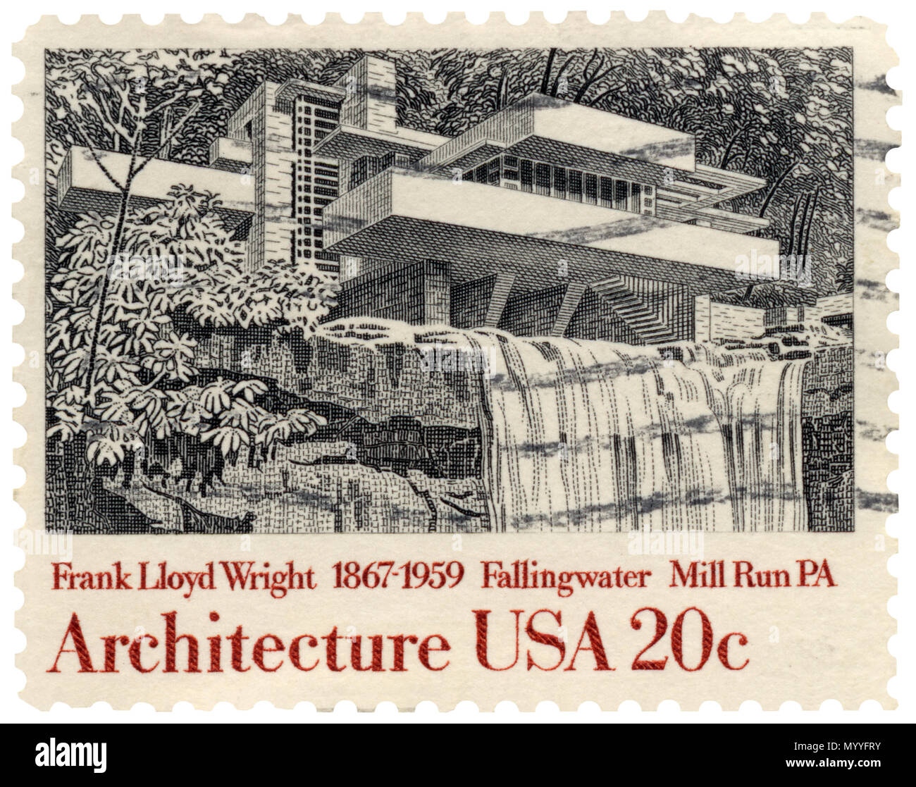 Fallingwater von Frank Lloyd Whirght Briefmarke entworfen Stockfoto