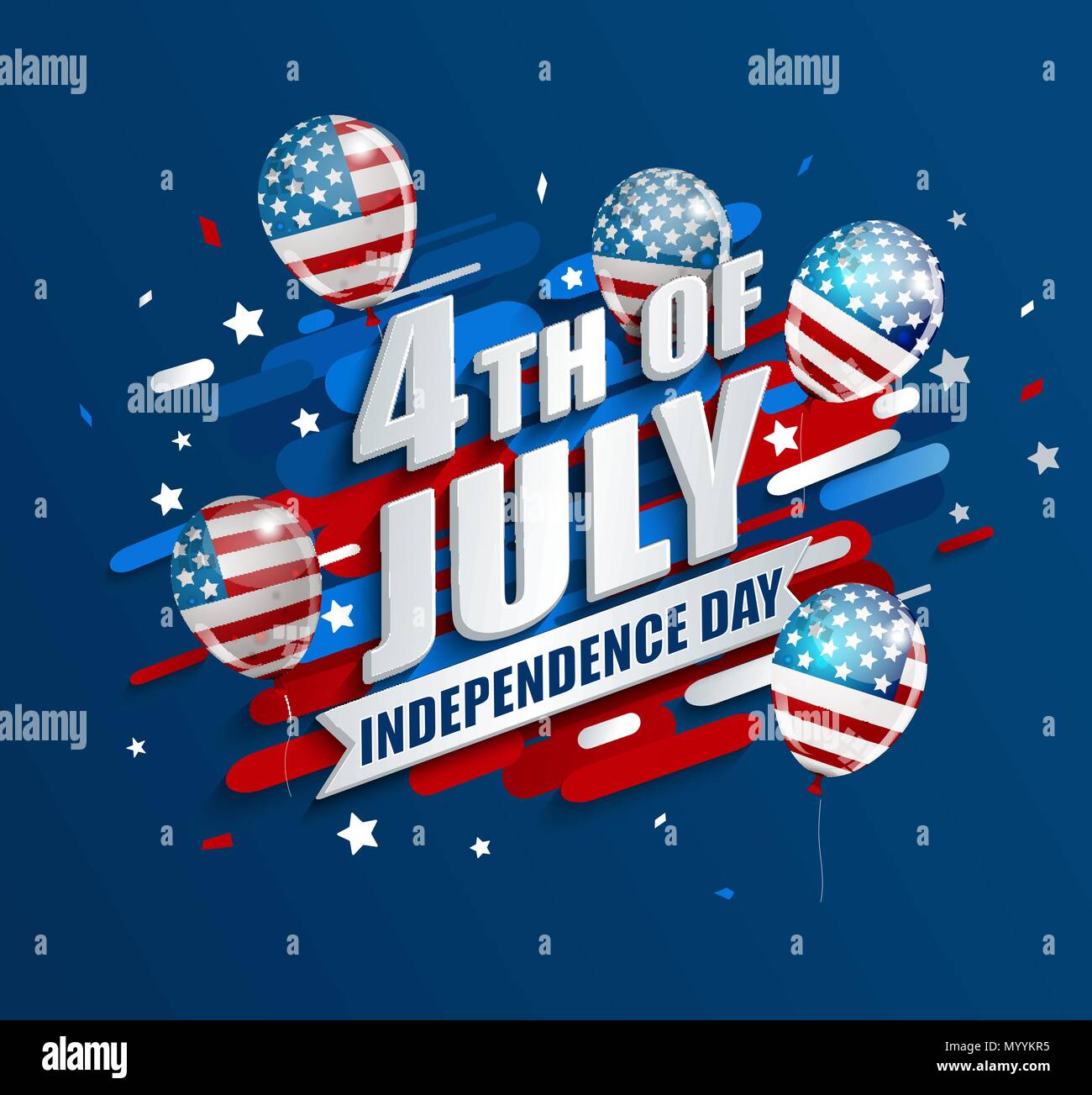 Banner mit Luftballons für Tag der Unabhängigkeit der USA. Für ihr Design Vorlage. Grußkarten, Flyer, Plakat für Juli 4. Vector Illustration. Stock Vektor
