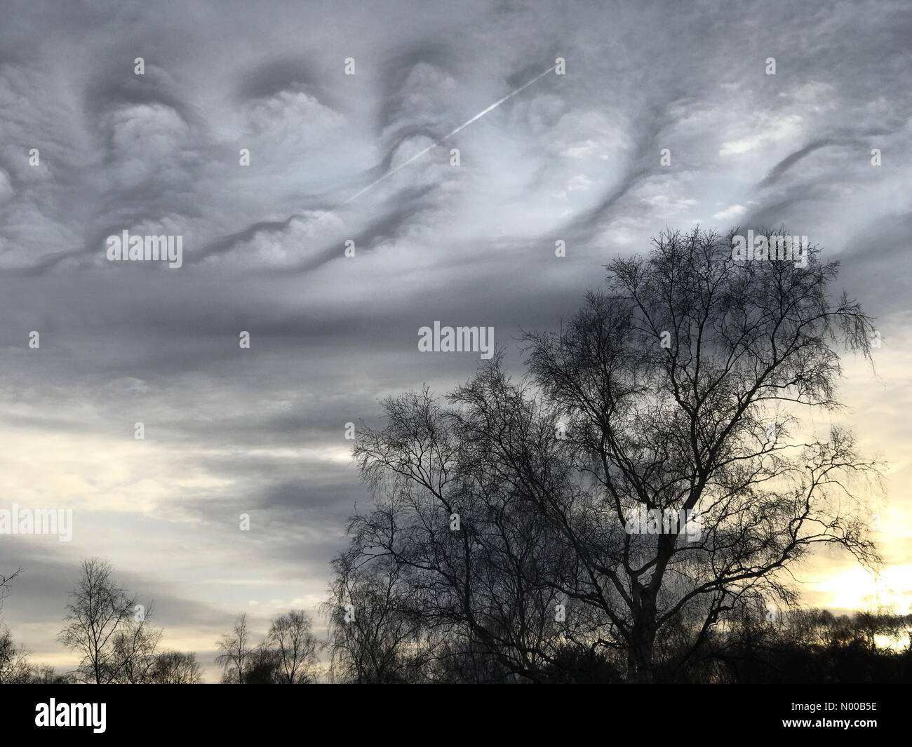 Littleford Ln, Guildford, UK. 16. Februar 2017. Großbritannien Wetter: Sonnenuntergang über Wonersh. 16. Februar 2017. Warmen und sonnige Bedingungen die Oberhand über den Home Counties heute. Sonnenuntergang über Blackheath häufig in Wonersh, Surrey. Bildnachweis: Jamesjagger/StockimoNews/Alamy Live-Nachrichten Stockfoto