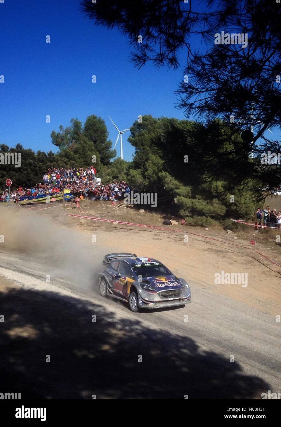 SPORT: WRC RallyRACC Catalunya/Rally de España 2017. Wertungsprüfung SS6-Terra Alta2, Sébastien Ogier/Julien Ingrassia in ihren Ford Fiesta WRC Rally Auto, Katalonien, Spanien. 06/10/2017 Stockfoto
