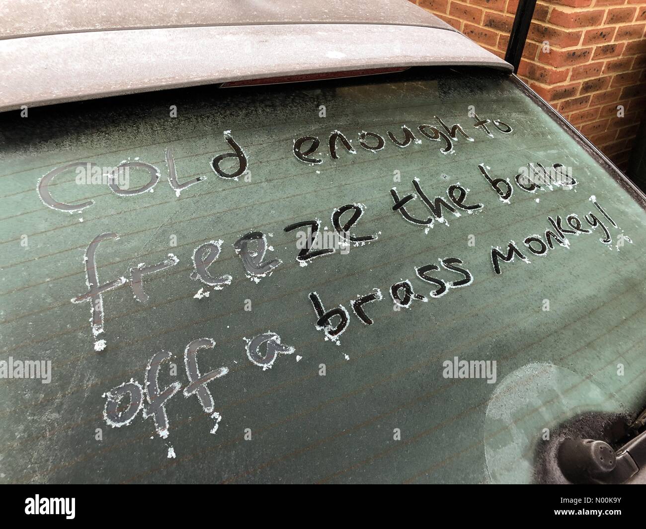 Godalming, Großbritannien. 08 Feb, 2018. UK Wetter: -5 C in Godalming. Sycamore Avenue, Godalming. 08. Februar 2018. Bitter kalt Wetter über die Grafschaften an diesem Morgen. Frosty in Godalming, Surrey. Credit: jamesjagger/StockimoNews/Alamy leben Nachrichten Stockfoto