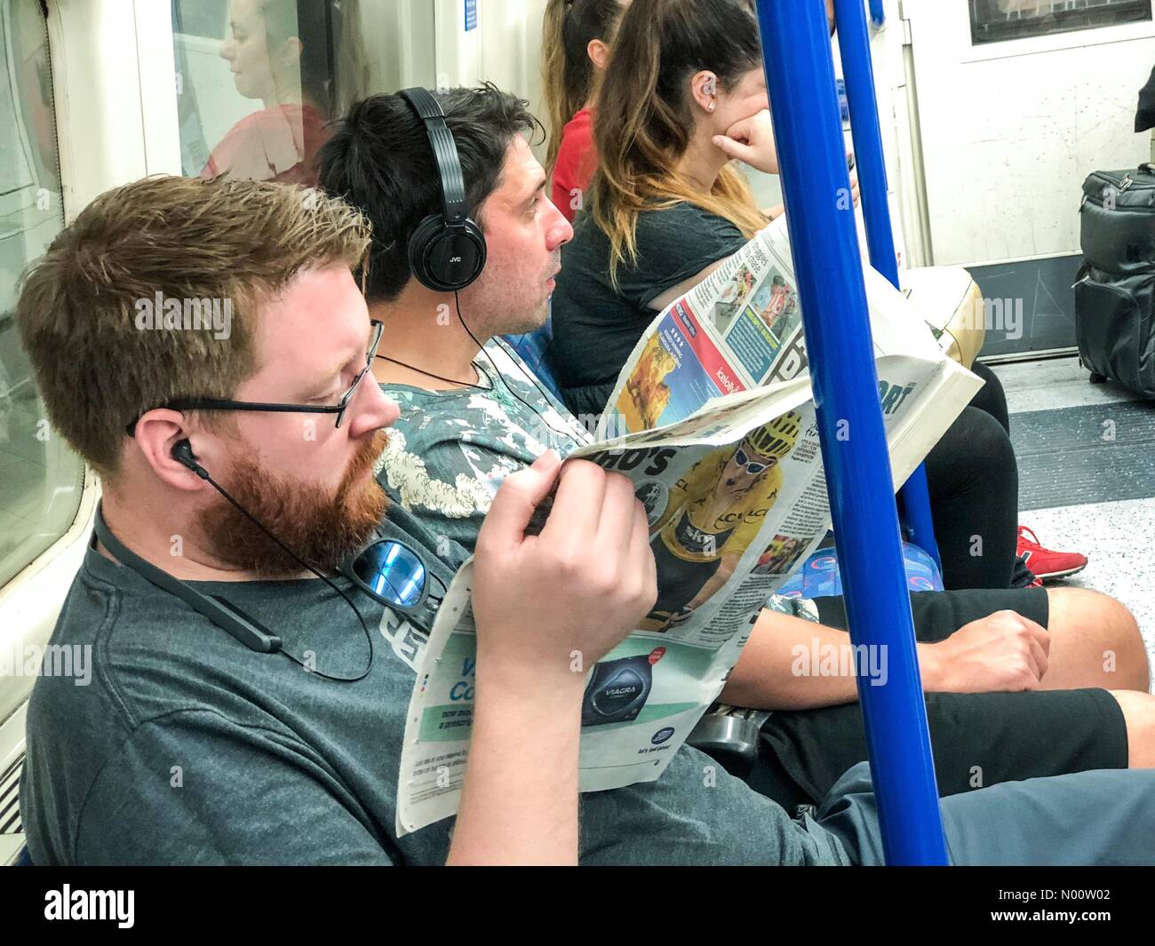 UK Wetter: Hitzewelle in London. Central Line, London. 26. Juli 2018. Die hitzewelle weiter in die Hauptstadt heute. Sehr heißen Bedingungen auf der Central Line U-Bahn in London. Credit: jamesjagger/StockimoNews/Alamy leben Nachrichten Stockfoto
