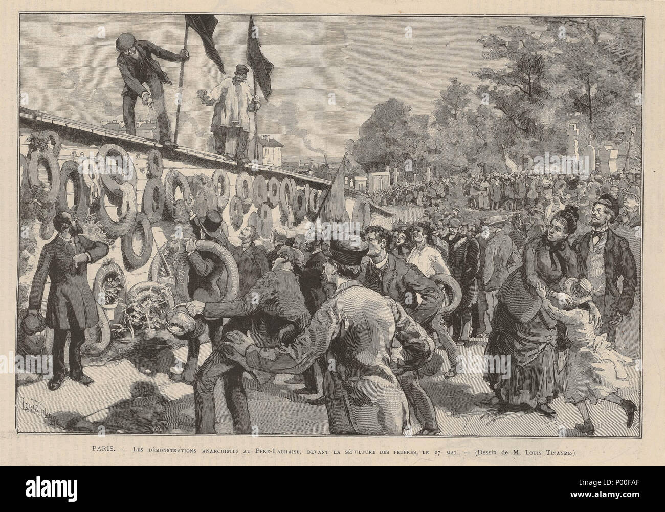 63 Les anarchistes démonstrations au Père-Lachaise devant La sépulture des Fédérés Stockfoto