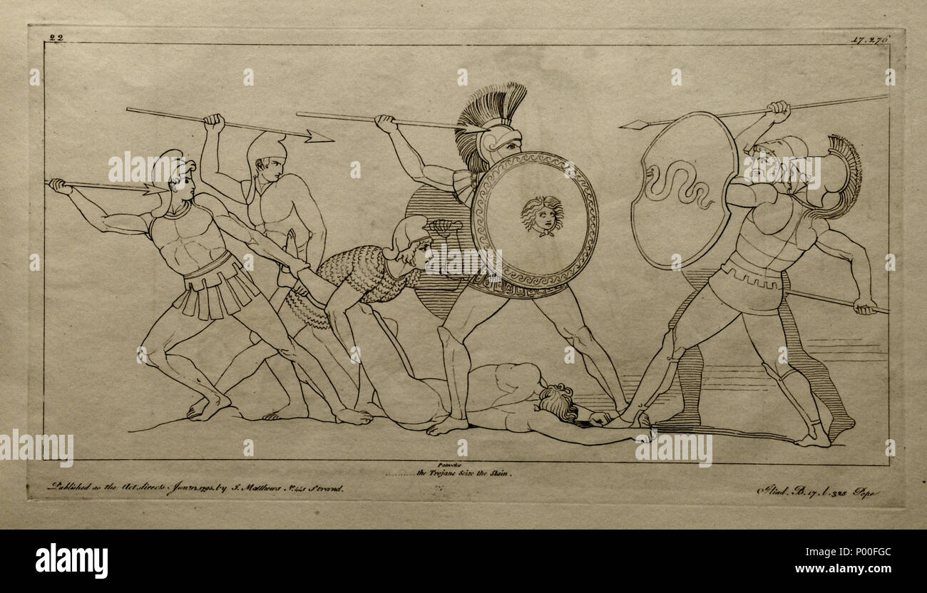 . English: Kupferstich (1795) von Tommaso Piroli (1752 - 1824) nach einer Zeichnung (1793) von John flaxman (1755 - 1826). . 14. Mai 2008. H.-P.Haack 12 (22) Flaxman Ilias 1795, Zeichnung 1793, 188 x 344 mm Stockfoto
