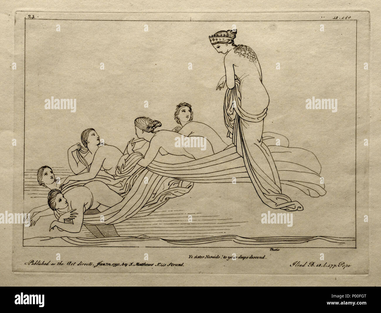. English: Kupferstich (1795) von Tommaso Piroli (1752 - 1824) nach einer Zeichnung (1793) von John flaxman (1755 - 1826). . 14. Mai 2008. H.-P.Haack 12 (23) Flaxman Ilias 1795, Zeichnung 1793, 188 x 344 mm Stockfoto