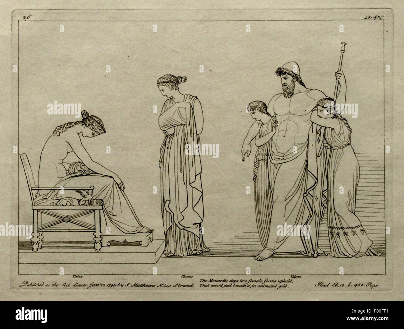 . English: Kupferstich (1795) von Tommaso Piroli (1752 - 1824) nach einer Zeichnung (1793) von John flaxman (1755 - 1826). . 21. Mai 2008. H.-P.Haack 12 (26) Flaxman Ilias 1795, Zeichnung 1793, 184 x 248 mm Stockfoto