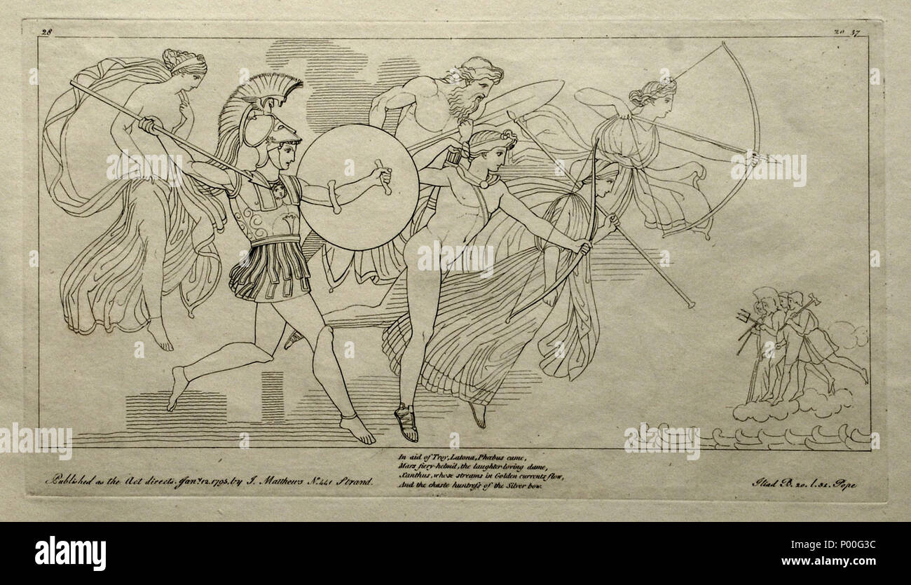 . English: Kupferstich (1795) von Tommaso Piroli (1752 - 1824) nach einer Zeichnung (1793) von John flaxman (1755 - 1826). . 29. Mai 2008. H.-P.Haack 1 (28) Flaxman Ilias 1793, gestochen 1795, 192 x 343 mm Stockfoto