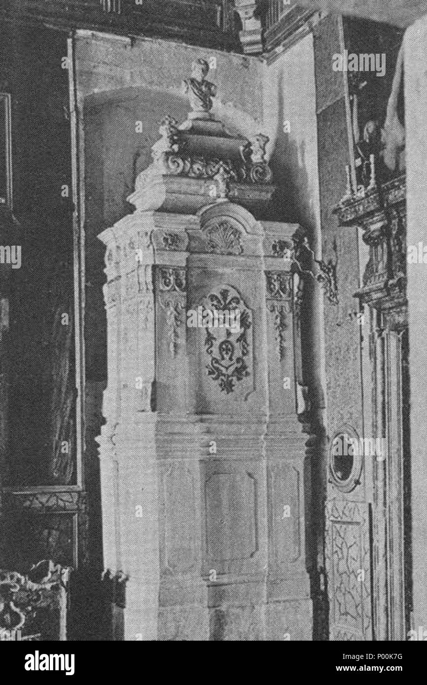 . Englisch: Rokoko Herd im Spiegel der Podhorce Schloss. Polski: Rokokowy piec w Sali Zwierciadlanej zamku w Podhorcach. . Vor 1914 84 Podhorce Sala Zwierciadlana, 01. Stockfoto