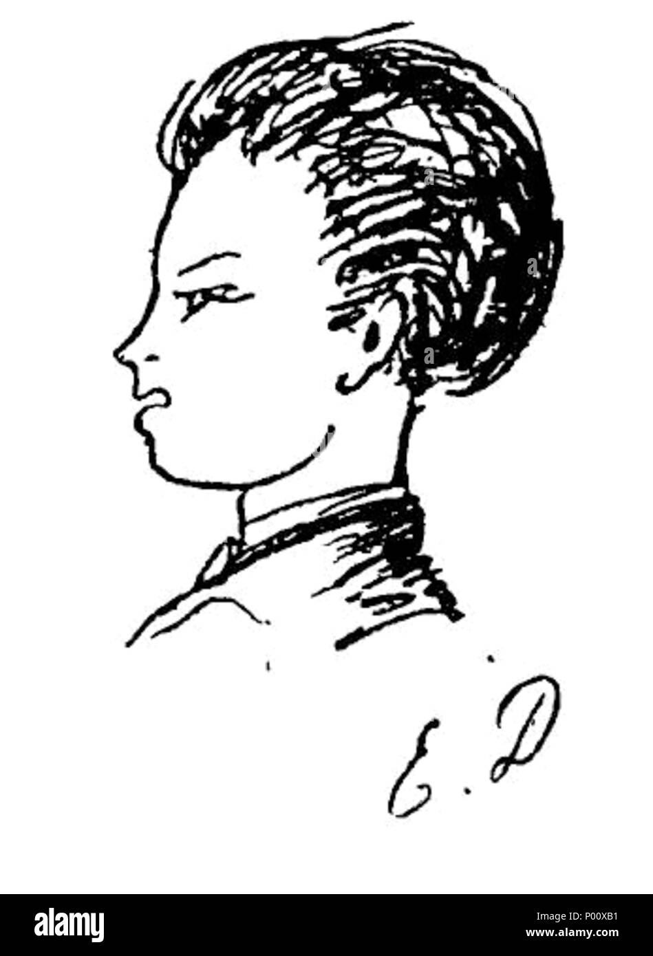 . Englisch: Skizze von Arthur Rimbaud von Ernest Delahaye, in Charleville. Es gibt zwei Versionen: die eine wurde im Rimbaud veröffentlicht von Ernest Delahaye, 1905 (Éditions de la Revue Littéraire de Paris et de Champagne). Die anderen (1923) unterstrichen wird Hand manuscripted: Rimbaud en 1870. 88 Rimbaud von Delahaye 1870 Stockfoto