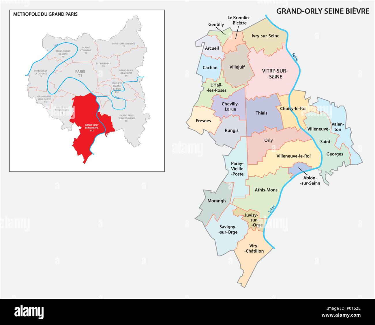 Administrative und politische Vektor Karte von Grand Orly Seine Bievre, Großraum Paris, Frankreich Stock Vektor